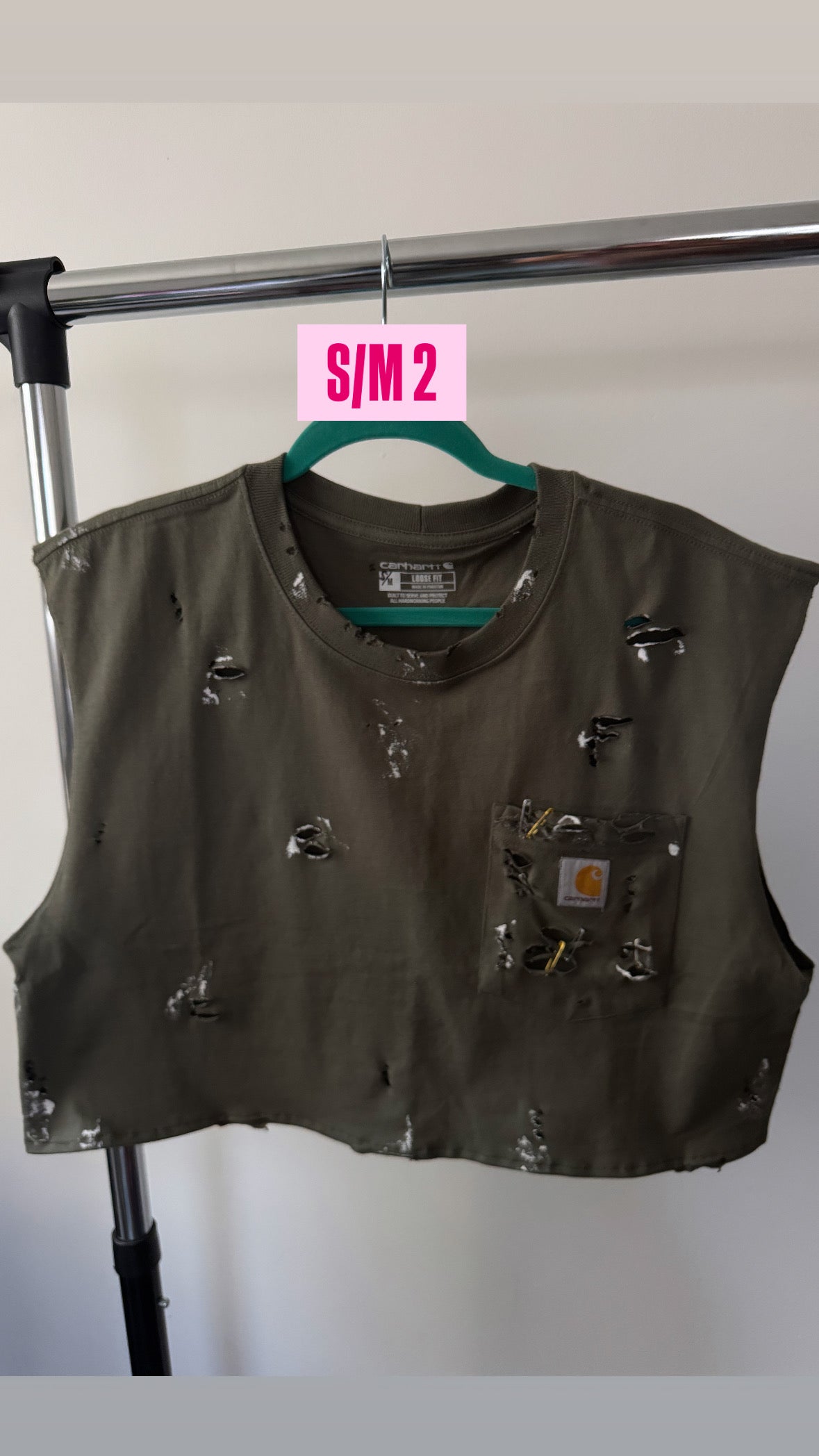 Green Carhartt| sleeveless Pocket Crop tee S/M 2