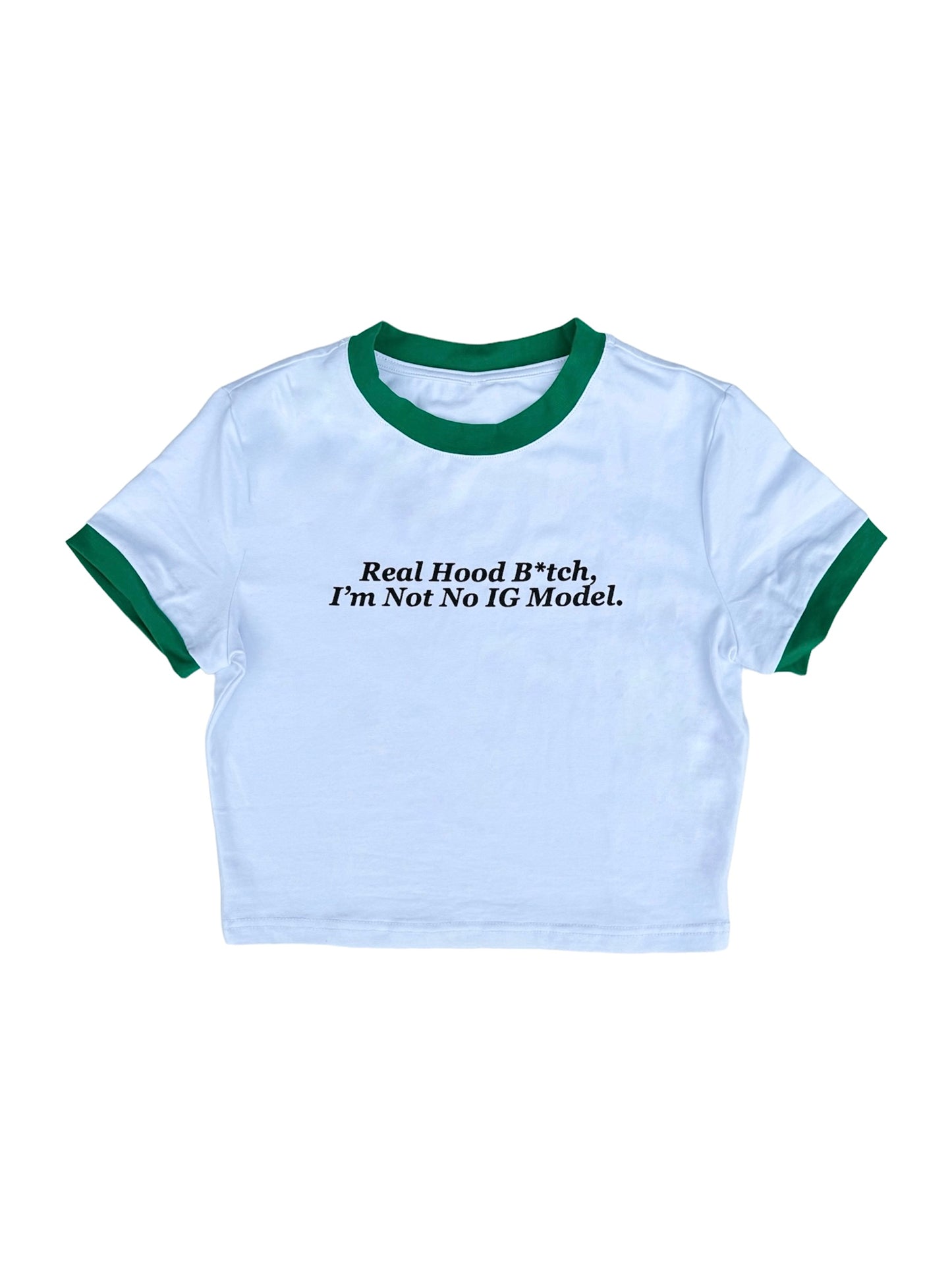 "HOOD B*TCH" Slogan Crop Tee