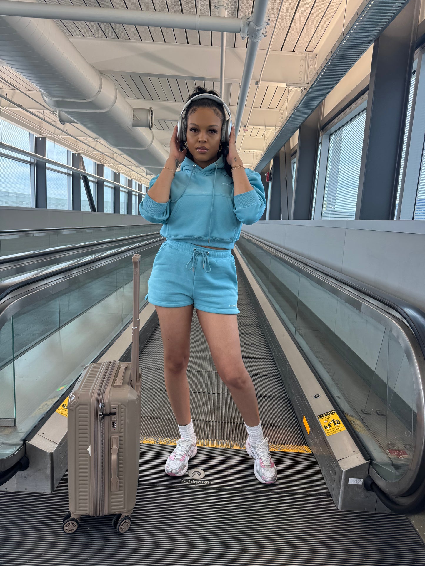 Baby Blue COZY Hoodie Short Set