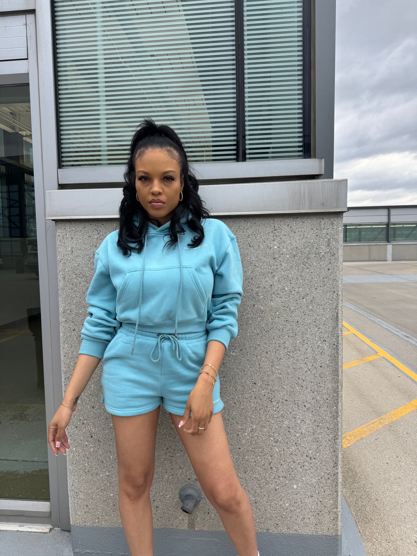 Baby Blue COZY Hoodie Short Set