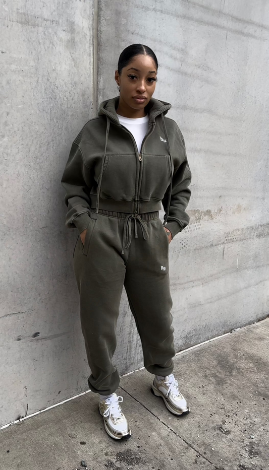 DW OVERSIZED GREEN WASHED | ZIPPER JOGGER