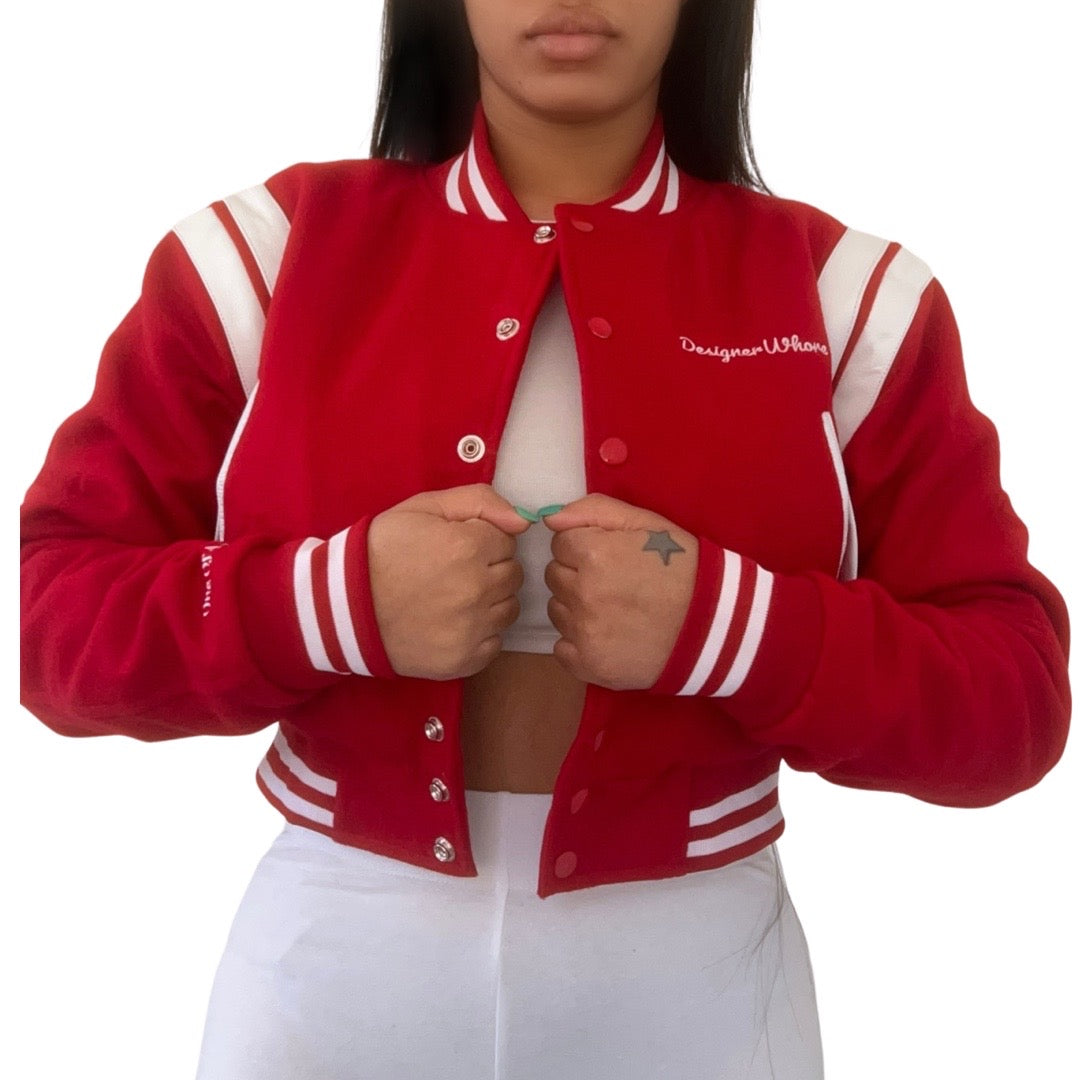 Red "One Of A Kind" Crop Varsity Jacket