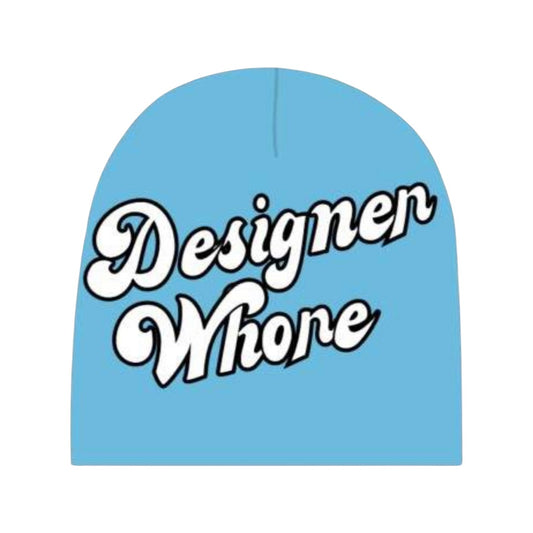 Designer Whore Beanie | Light Blue & White