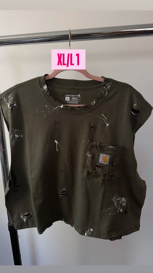 Green Carhartt| sleeveless Pocket Crop tee XL/L