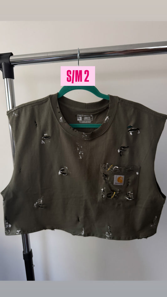 Green Carhartt| sleeveless Pocket Crop tee S/M 2