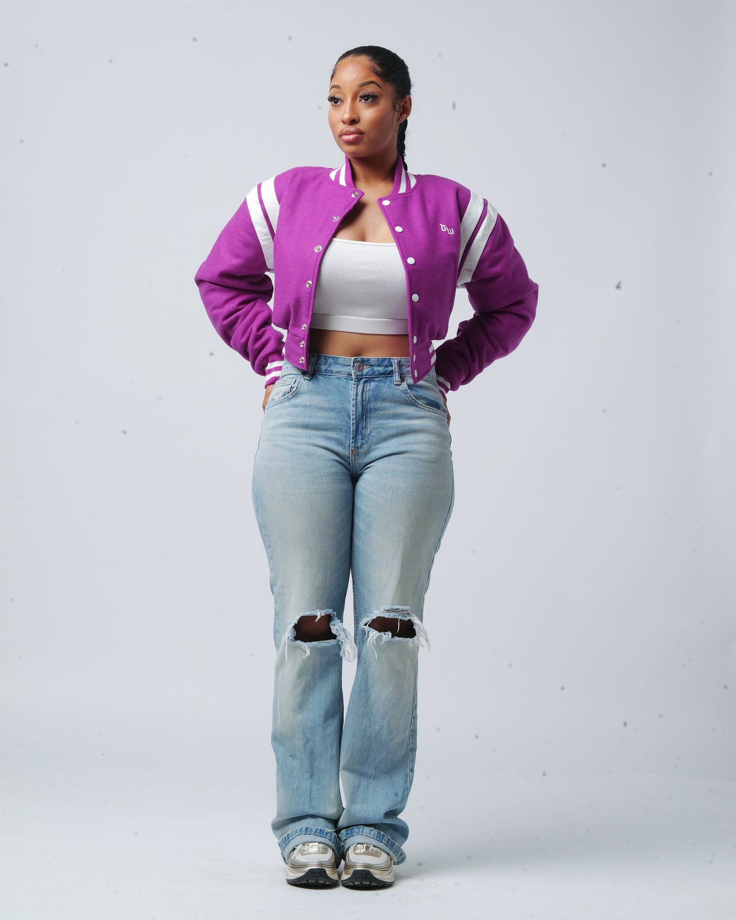 Purple "One of a Kind" Crop Varsity Jackets