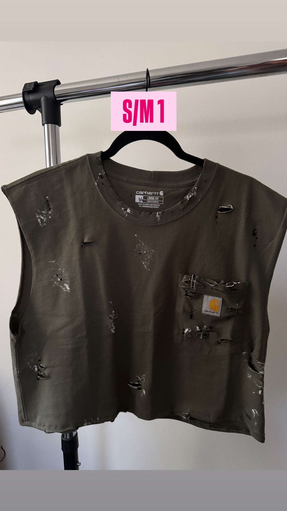 Green Carhartt| sleeveless Pocket Crop tee S/M 1