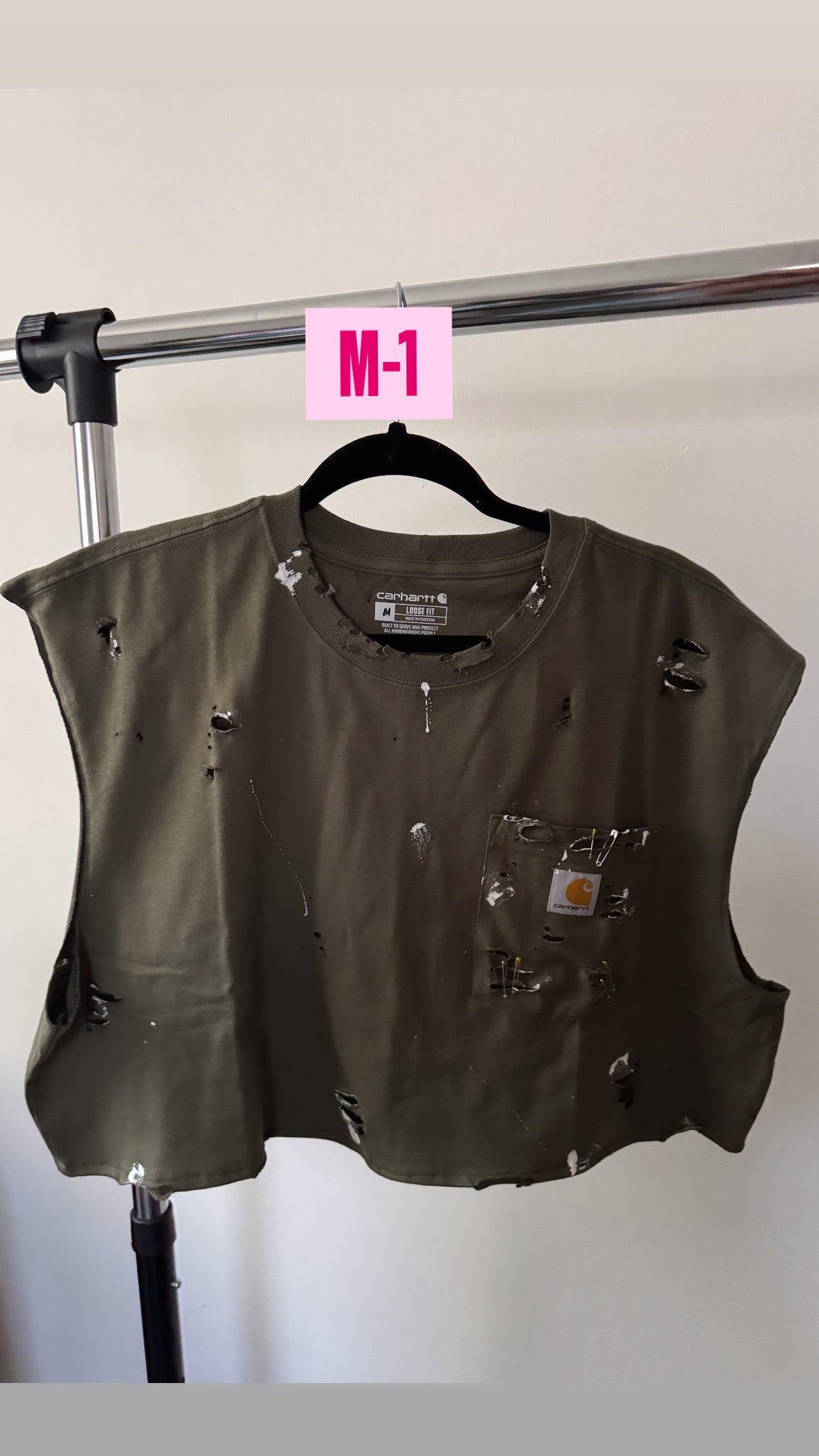 Green Carhartt| sleeveless Pocket Crop tee M-1