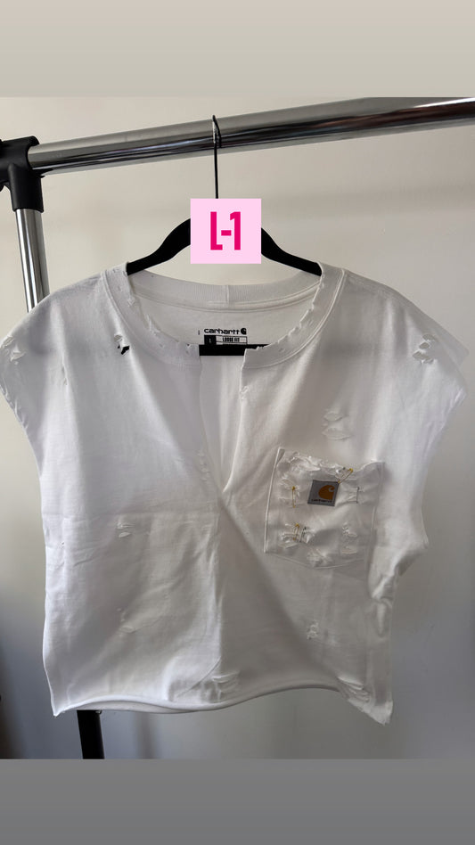 White Carhartt| Pocket Crop tee L-1