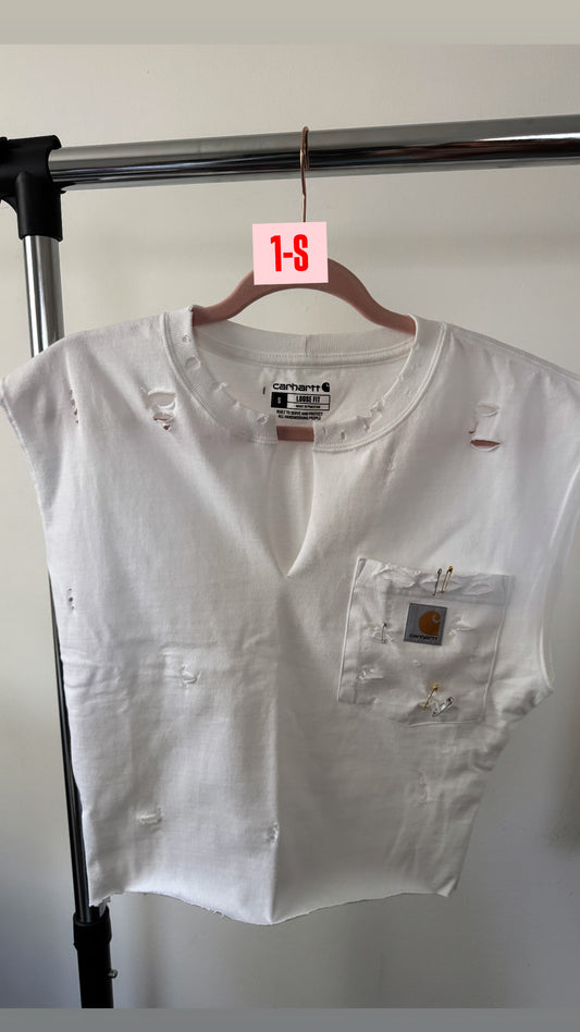 White Carhartt| Pocket Crop tee S-1