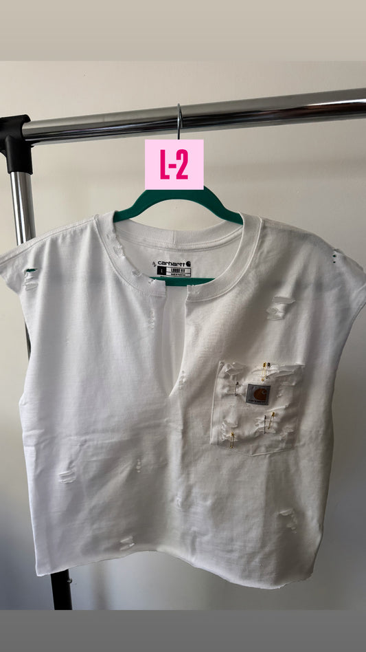 White Carhartt| Pocket Crop tee L-2