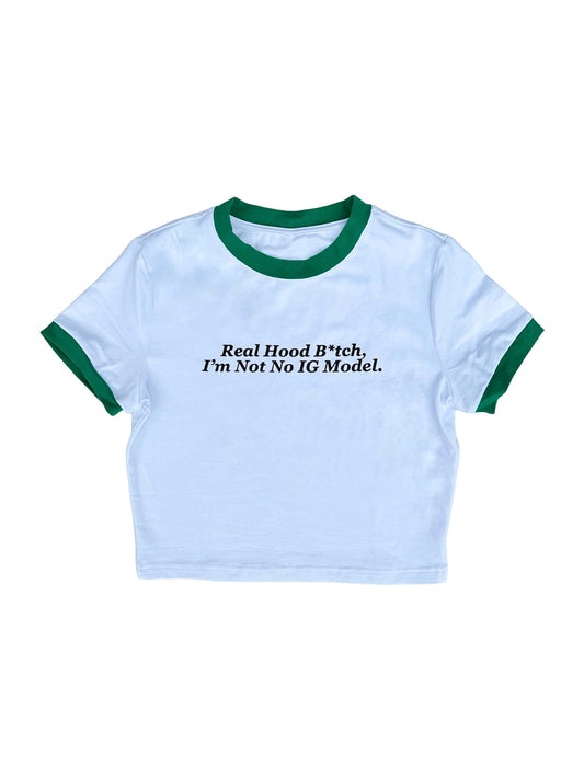 "HOOD B*TCH" Slogan Crop Tee