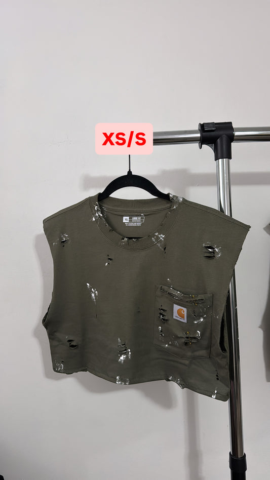 Green Carhartt| sleeveless Pocket Crop tee
