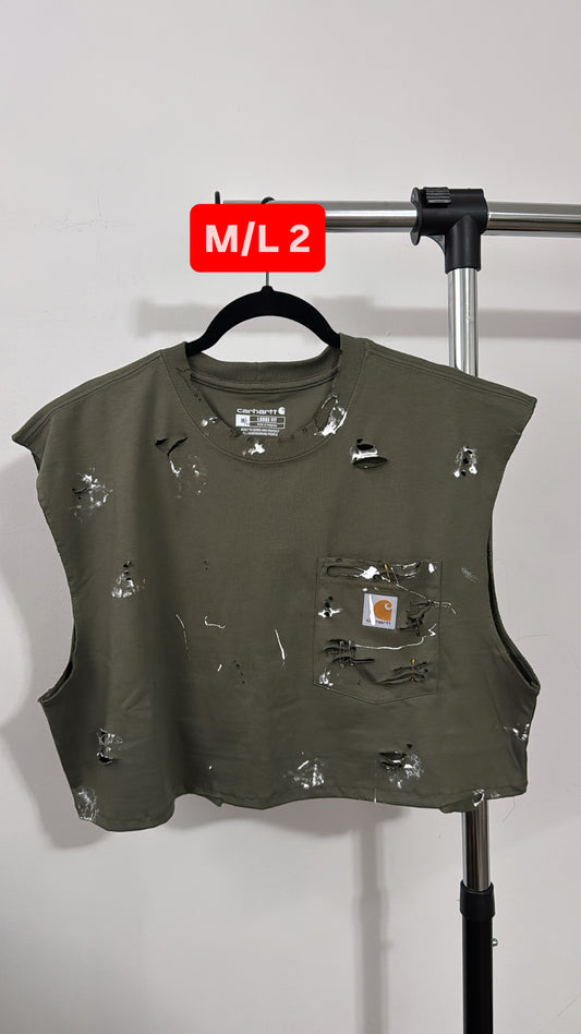 Green Carhartt| sleeveless Pocket Crop tee M/L 2