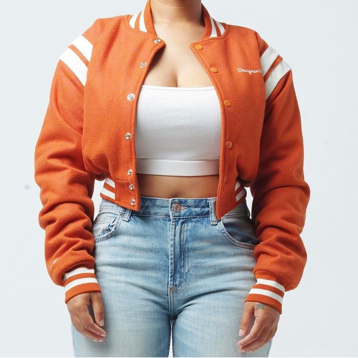 Burnt Orange "One of a Kind" Crop Varsity Jacket