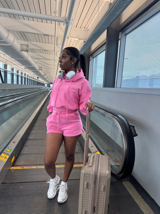 Pink COZY’ Hoodie Short Set