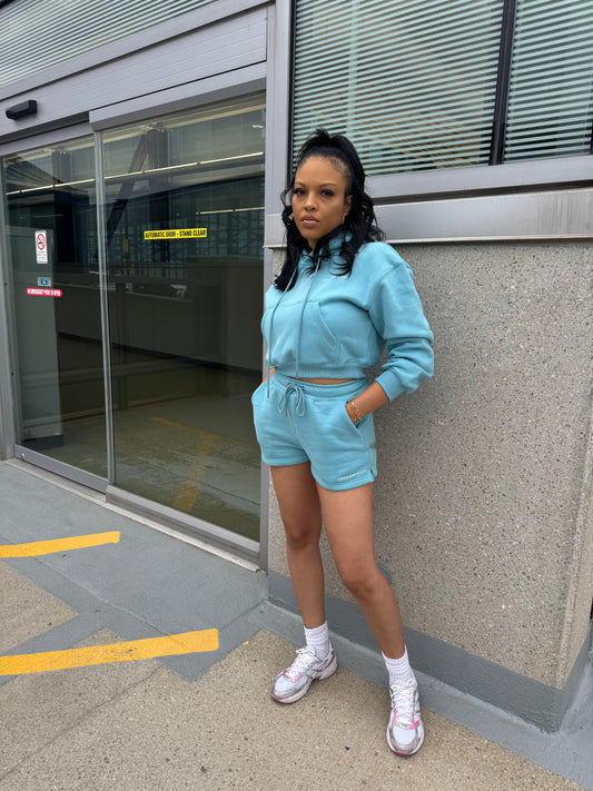 Baby Blue COZY Hoodie Short Set